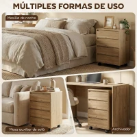 HOMCOM Cajonera de Oficina con 4 Cajones Cajonera de Escritorio con Ruedas para Estudio 46x40x65 cm Marrón(m-7)