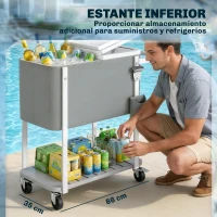 Outsunny Carrito Nevera de 56L con Ruedas Estante Abrebotellas Recogetapas Drenaje y Asa para Patio Fiesta 84x38x83 cm Gris(m-7)