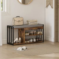 HOMCOM Shoe Storage with Seat, Upholstered Entryway Bench, Shoe Bench with 3 Open Shelves for Hallway, Rustic Brown(m-7)