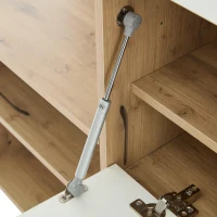 7-In-1 Coat Rack with 2 Shoe Compartments and Semi-open Shelves, High-gloss Cabinet with Mirror, 100L x 38.5W x 190H cm, White+Oak(m-11)