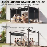 Outsunny Pergola 3 x 4 m Terrassenüberdachung mit Schiebedach, automatisch einziehbaren Rollos, UV50+ Aluminiumrahmen(m-4)