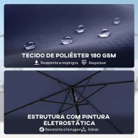 Outsunny Chapéu de Sol de Jardim com 24 Luzes LED Solares Cobertura Inclinável Poste Metálico 29x25 m Azul Escuro(m-7)