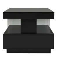 Stylish Coffee Table with 2 Drawers, Open Storage and LED Lights, Durable Center Table for Living Room, 100L x 60W x 49.5H cm, Black(m-12)
