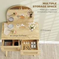 HOMCOM Dressing Table, Compact Vanity Desk with Mirror and 2 Drawers, Natural Wood Finish(m-5)