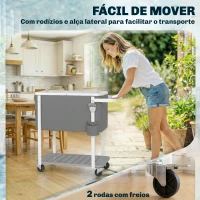 Outsunny Carro Térmico de 56L com Rodas Prateleira Abre Garrafas Coletor de Tampas Dreno e Pega para Jardim Festas 84x38x83 cm Cinzento(m-8)