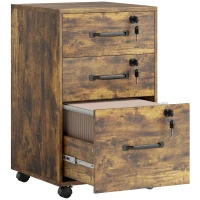 HOMCOM Three Drawer Wood-Effect Filing Cabinet - Rustic Brown(m-1)
