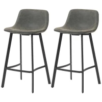 HOMCOM Bar Stools Set of 2, PU Leather Dining Stools with Backrest, Footrest, for Kitchen, Counter, Breakfast Bar, Grey(m-11)