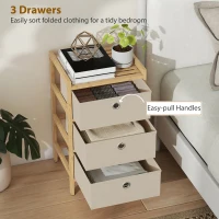 HOMCOM Chest of Drawers, 3 Fabric Drawers Narrow Dresser with Bamboo Frame, Cream White(m-4)