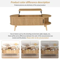 Lift-Up Oval Coffee Table with Hidden Storage and Height-Adjustable Top, Space-Saving Table for Living Areas, 120L x 50W x 39.5H cm, Wood(m-5)