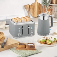 HOMCOM Electric Stainless Steel Kettle and Toaster Set, 3000W 1.7L UK Strix Thermostat Fast Boil Kettle w/ Limescale Filter, Cool Touch Body, 4 Slice Toaster with 7 Browning Levels, Crumb Tray, Taupe(m-2)