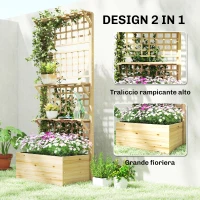 Outsunny Fioriera Rialzata in Legno con Traliccio, Tetto e 2 Mensole, 76x43.5x177 cm, Legno Naturale(m-4)