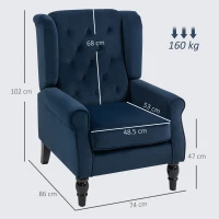 HOMCOM Wingback Accent Chair, Retro Upholstered Button Tufted Occasional Chair for Living Room and Bedroom, Dark Blue(m-3)