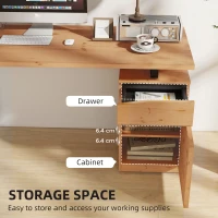 HOMCOM Computer Desk, Writing Desk with Cabinet, Drawer, Metal Legs, Work Table for Home Office Study, Natural Wood Finish(m-5)