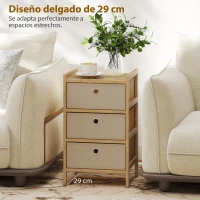 HOMCOM Cómoda con 3 Cajones de Tela Estructura de Bambú Cajonera para Espacios Pequeños Crema y Natural(m-6)