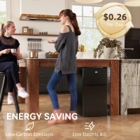 HOMCOM 88L Under Counter Fridge Freezer, Small Refrigerator with 5-Setting, 3 Star Freezer Rating, Black(m-7)