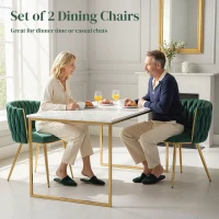 HOMCOM Velvet-Feel Dining Chairs Set of 2, Modern Upholstered Kitchen Chairs with Woven Backrest and Armrests, Metal Legs and Padded Seat for Dining Room, Bedroom, Living Room, Dark Green(m-4)