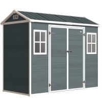 Outsunny Tuinschuur 2,77 m², Opbergschuur met Houtlook 2 Ramen Dubbele Deur Ventilatie Vloer Slot Handschoenen