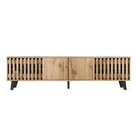 Modern Vintage TV Stand with Sturdy Five-Legged Support, Spacious Unit with 4 Openwork Doors and 9 Shelves, 180L x 40W x 55H cm, Wood(m-13)