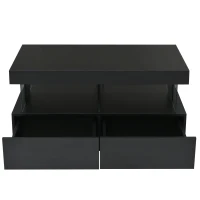 Stylish Coffee Table with 2 Drawers, Open Storage and LED Lights, Durable Center Table for Living Room, 100L x 60W x 49.5H cm, Black(m-11)