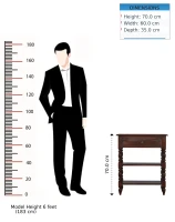 Handcrafted Solid Mango Wood Occasional Table with Turned Legs, Pre-assembled Unit with Drawer and Shelves, 60L x 35W x 70H cm, Brown(m-4)