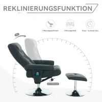 Fernsehsessel Heizbarer Massage-Sessel mit Liegefunktion, 360° drehbar PU-Stoff und Hocker Schwarz(m-5)