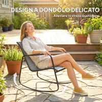 Outsunny Set da Esterno 3pz in Acciaio con 2 Sedie a Dondolo Traspiranti e Tavolino con Piano in Vetro, Grigio e Nero(m-5)