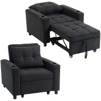 HOMCOM 3-in-1 Single Sofa Bed, Convertible Sleeper Chair Bed - Black(m-10)