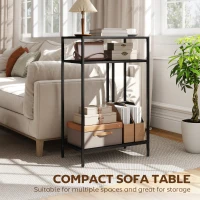 HOMCOM Consoletafel 3 niveaus opbergplanken Smalle Entreetafel Stalen Frame voor Woonkamer Hal 55 cm Zwart(m-6)