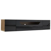 Floating TV Stand with App-Controlled LED Strip and Pull-Down Door, Wall-Mounted TV Unit with Storage Shelves, 180L x 37W x 36H cm, Black(m-2)