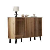 Modern Vintage Sideboard with Openwork Wooden and Panel Doors, Six-Point Support Unit with 6 Compartments, 150L x 40W x 95H cm, Wood(m-10)
