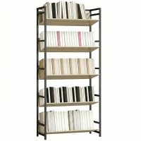 HOMCOM Bookshelf 5-Tier Metal Frame Room Divider Bookcase Storage Shelves for Living Room Oak(m-10)