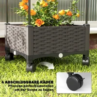 Outsunny Hochbeet mit Rankgitter mobiler Blumenkasten mit Rolle Abflussloch, Pflanzkasten 40 x 40 x 185 cm(m-5)