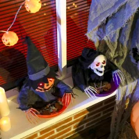 Outsunny 2pcs Animated Halloween Skull Bowl, Skeleton Ghost Skull Candy Dish with LED Eyes, Moving Body and Creepy Sound for Party Decoration, Festival Haunted Houses(m-7)