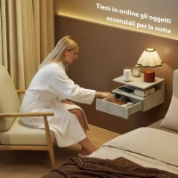 HOMCOM Set di 2 Comodini Sospesi con Cassetto e Mensola Aperta, 35x32x22.5 cm, Grigio Cemento(m-4)