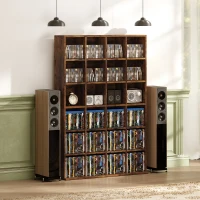 HOMCOM CD Storage Unit with Adjustable Shelves Up and Down in 3 Levels, 89 x 130.5 cm, Rustic Brown(m-7)