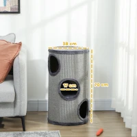 PawHut Căsuță pentru Pisici cu 3 Niveluri și Sisal pentru Zgâriat, cu Pluș, Ø38x70cm, Gri(m-3)