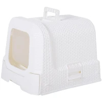 PawHut Pet Cat Litter Box, Enclosed Pet Toilet with Handle, Scoop 54L × 42W × 41H cm - White(m-1)