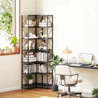 HOMCOM Estante de canto industrial de 7 níveis com prateleiras de arrumação, 60 x 60 x 198 cm, preto(m-6)