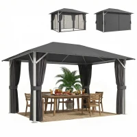 Outsunny Pavilhão aprox. 4x3 m Impermeável Estável Resistente ao Inverno Pavilhão de Jardim com Mosquiteiro 4 Laterais Ventilação Furos de Drenagem(m-6)