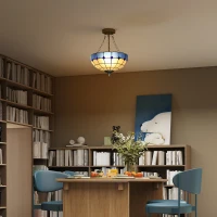 HOMCOM Tiffany Style Ceiling Light, Vintage Chandelier with 3 E27 Sockets, Semi Flush Mount for Living Room, Bulbs Not Included(m-8)