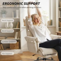 HOMCOM Fotel biurowy z regulowaną wysokością, obrotowy, z lędźwiowym wsparciem, podnóżkiem, śnieżnym flanelowym materiałem, 80 x 80 x 106-114 cm, kremowy(m-5)