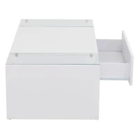 High-Gloss Coffee Table with a Drawer and Semi-Open Storage, Modern Centre Table for Living Room and Office, 100L x 50W x 31H cm, White(m-9)