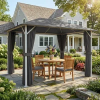 Outsunny Pavilhão aprox. 4x3 m Impermeável Estável Resistente ao Inverno Pavilhão de Jardim com Mosquiteiro 4 Laterais Ventilação Furos de Drenagem(m-5)