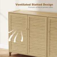 HOMCOM Bamboo Shoe Cabinet with Louvered Doors, 18 Pairs Shoe Storage Cabinet with Adjustable Shelves for Hallway, Natural(m-7)