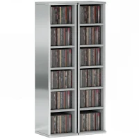 HOMCOM Set of 2 CD Media Display Shelf Unit Tower Rack with Adjustable Shelves, High Gloss Grey(m-10)