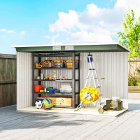 Outsunny 9ft x 4ft Corrugated Garden Metal Storage Shed Outdoor Equipment Tool Box with Kit Ventilation & Doors Light Green(m-8)