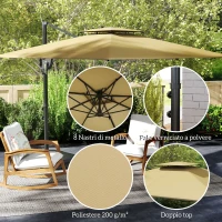 Outsunny Ombrellone a Braccio 2.5x2.5 m con Base Riempibile, Manovella e Testa Inclinabile, Cachi(m-6)