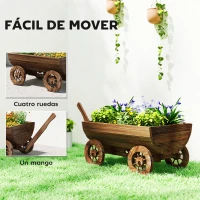Outsunny Carrito de Madera con 4 Ruedas y Mango Jardinera Exterior con Orificio de Drenaje 115x40x54,5 cm Carbonizado(m-6)