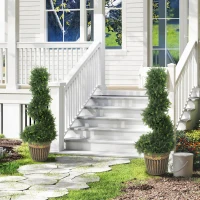 HOMCOM Set of 2 Artificial Plants, Topiary Spiral Boxwood Cypress Trees with Pot, for Home Indoor Outdoor Decor, 90cm(m-7)