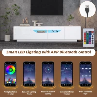 High-Gloss TV Entertainment Centre with App-Controlled LED Lighting, Modern TV Stand with Multi-Zone Storage, 180L x 40W x 45H cm, White(m-6)